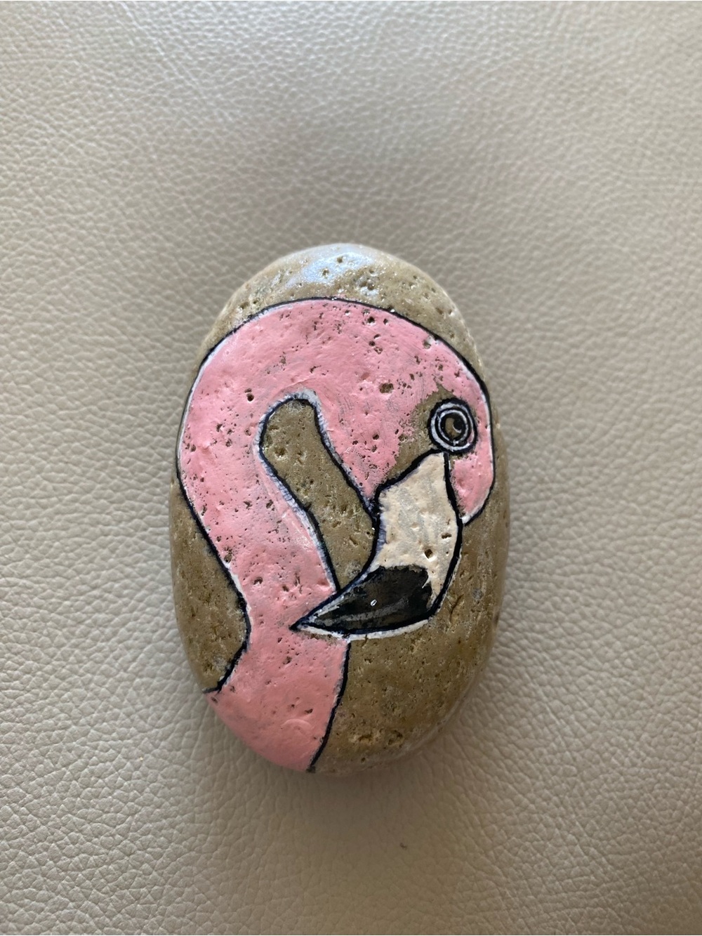 Rock Art Hand-Painted Pink Flamingo on Natural Stone